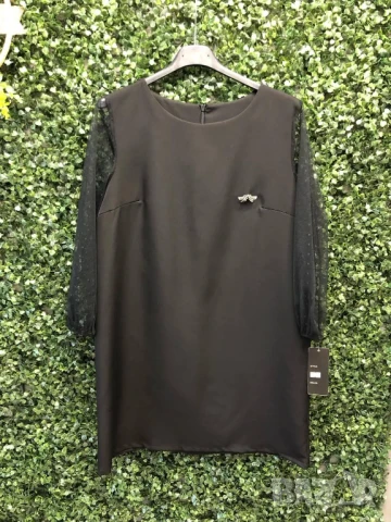 🖤Стилна дамска рокля с тюлен ръкав и брошка 