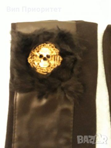 Ръкавици - тип Ръкавели- комбинация от кожа,плат,пух и бижута, снимка 2 - Ръкавици - 37450498