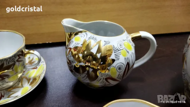 стар руски порцелан чаши за кафе чайник заханица латиера залатая осень, снимка 10 - Антикварни и старинни предмети - 48734136