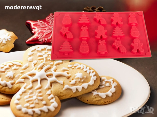 Силиконова форма за коледни сладки 15 броя, снимка 4 - Форми - 52640269