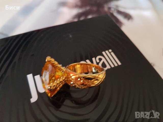 Just Cavalli-оригинален нов,18к.позлатен пръстен със естествен цитрин, снимка 8 - Пръстени - 35373774