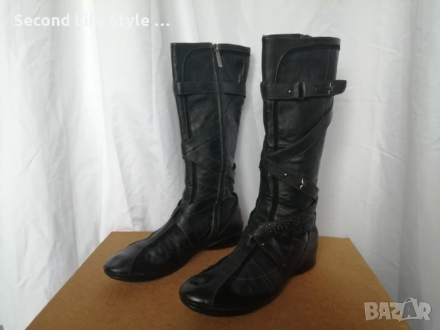 №39 CafèNoir дамски ботуши естествена кожа в черен цвят, снимка 2 - Дамски ботуши - 53042119