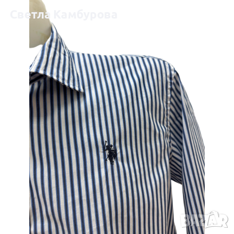 Мъжка риза U.S.POLO размер XXL 2XL синьо бяло райе, снимка 2 - Ризи - 44569368