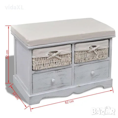 vidaXL Пейка за съхранение, бяла, 62x33x42 см, дърво от пауловния, снимка 6 - Маси - 56146345