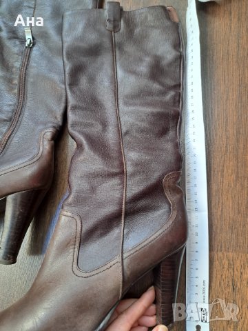 Дамски кафяви кожени ботуши, снимка 2 - Дамски ботуши - 38514463