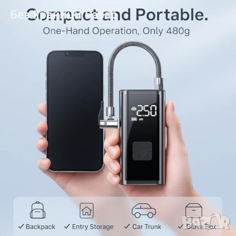 Нов Безжичен компресор Акумулаторна помпа за гуми 150 PSI за кола велосипед, снимка 4 - Друга електроника - 54092602