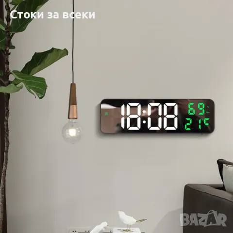 Електронен LED часовник-огледало с будилник и термометър, снимка 1