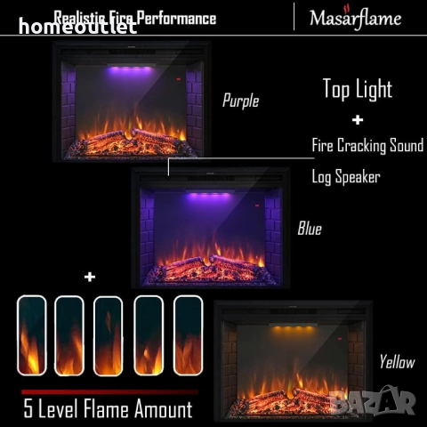 ПРОМОЦИЯ Електрическа камина с възможност за вграждане BR01DEEF28S, снимка 3 - Камини - 52625418