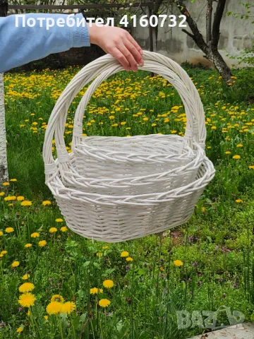 Плетена бяла и кафява  овална кошница, кошници за декорация,  подаръчни кошници