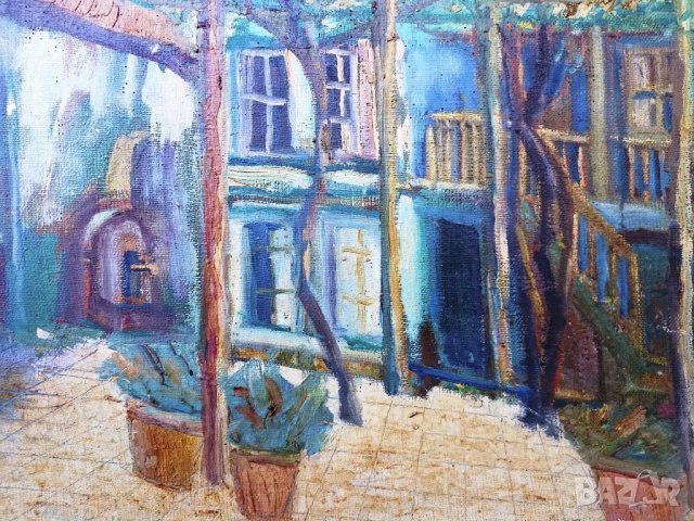 ПРОДАВАМ СТАРА БЪЛГАРСКА МАСЛЕНА КАРТИНА - СИНИЯ ДВОР В КАРЛОВО , снимка 2 - Картини - 39673988