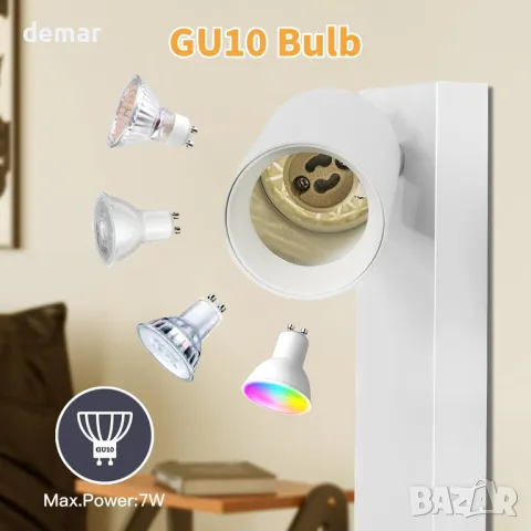 TaFiCo Бяла стенна лампа трипосочна с щепсел - GU10, до 7W, 350°, без крушки, снимка 4 - Лампи за стена - 49285468