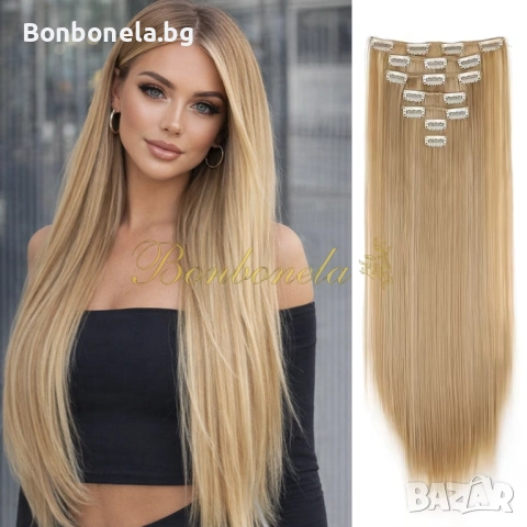 Екстеншън с клипс / треса / 7 реда треси с клипси / Удължение за Коса, снимка 11 - Аксесоари за коса - 53032248