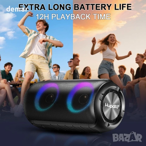 Hupoaf Bluetooth високоговорител, 3D-стерео бас, цветни RGB светлини, IPX7, снимка 3 - Bluetooth тонколони - 54217113