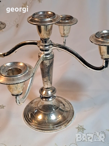 масивен метален посребрен свещник петица 32/4, снимка 4 - Антикварни и старинни предмети - 53184336