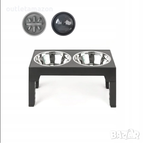 Двойна хранилка за кучета и котки с регулируема стойка, купа от неръждаема стомана 1л,, снимка 2 - За кучета - 52882754