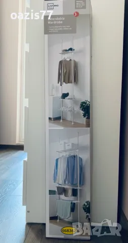 Телескопичен гардероб. Нов. Стабилна конструкция от стоманени тръби, с височина от 233 до 300 см. , снимка 3 - Гардероби - 47753528