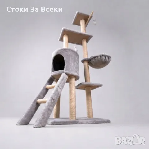 Многоетажна котешка драскалка с къщичка и легло, снимка 15 - За котки - 56215316