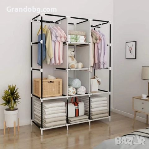 Трикрилен Текстилен Гардероб 170х130х45СМ., снимка 3 - Гардероби - 52185056