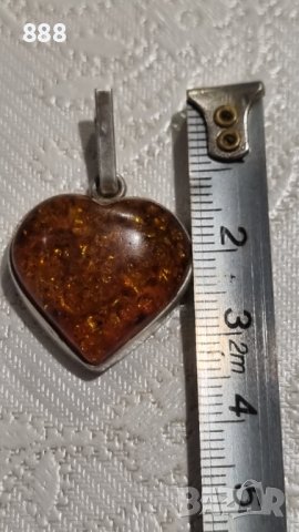 Сребърна висулка 925 сърце с кехлибар , снимка 6 - Колиета, медальони, синджири - 44186011