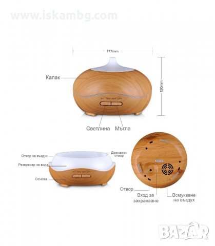 УЛТРАЗВУКОВ ДИФУЗЕР ЗА АРОМАТЕРАПИЯ - 400МЛ. - код 2024, снимка 6 - Други - 33964928