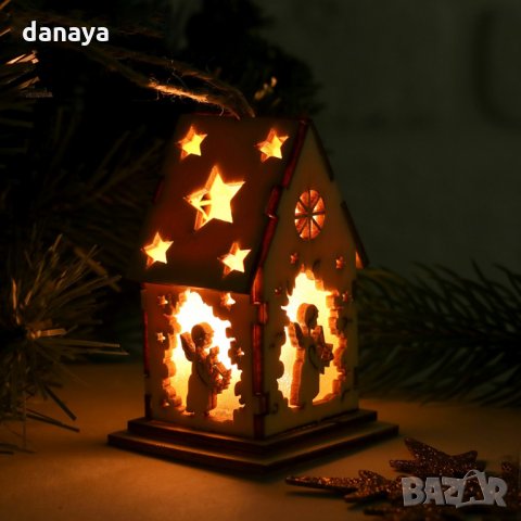 2492 Светеща коледна къщичка Ангел, украшение за елха, 8см, снимка 2 - Декорация за дома - 34524006