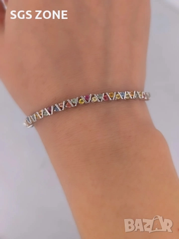 нежна сребърна гривна с мултитурмалин, снимка 3 - Гривни - 52747085