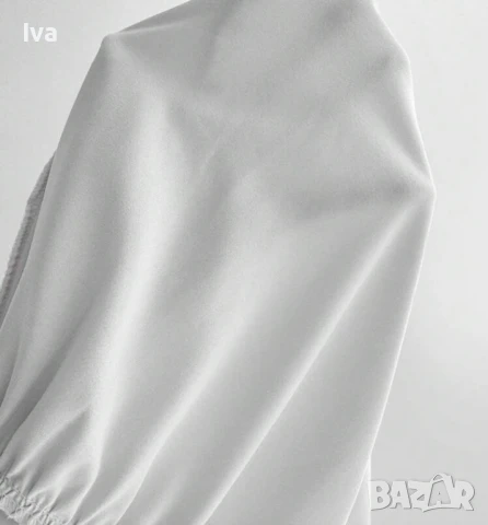 НАМАЛЕНА! Бяла разкроена рокля с паднали рамене, различни размери, снимка 4 - Рокли - 50579926