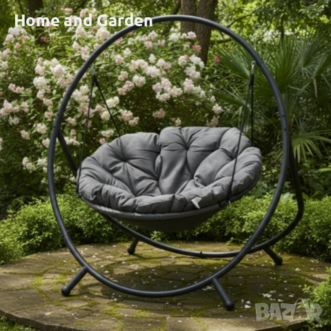 Висящ стол PATIO с тъмносива възглавница и сива рамка