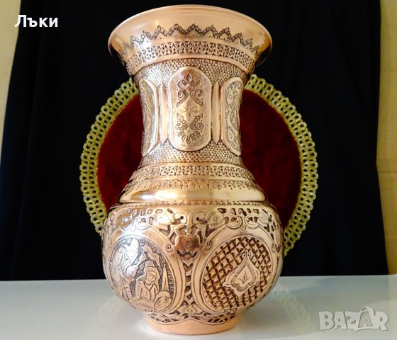 Персийска медна ваза Isfahan Qalamzani. , снимка 2 - Вази - 37818319