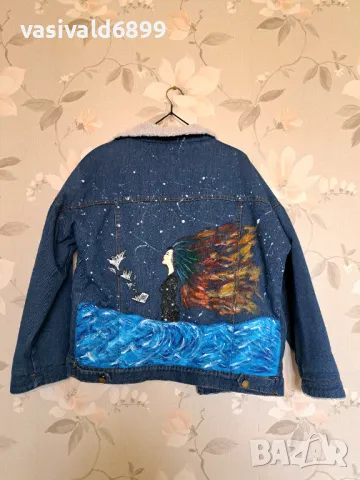 Ръчно рисувано дамско дънково яке, снимка 3 - Якета - 49968089