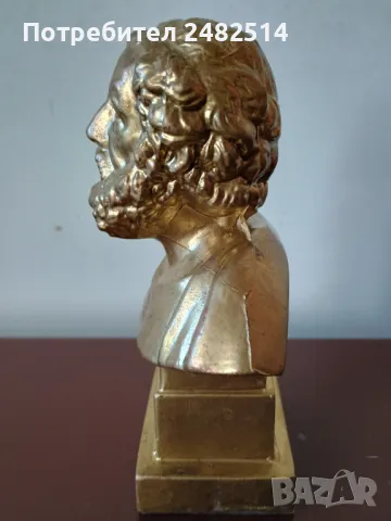 Метална скулптура, статуетка, бюст бронз мед на велик древногръцки автор, снимка 3 - Антикварни и старинни предмети - 49419299