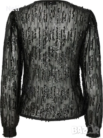 Черна блуза с Пайети, снимка 2 - Ризи - 52830529