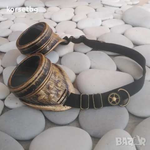 Унисекс стиймпънк очила с ластична лента и зъбчати колела – Бронзов дизайн 8559, снимка 1