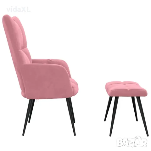 vidaXL Релаксиращ стол с табуретка, розов, кадифе, снимка 4 - Столове - 56146934