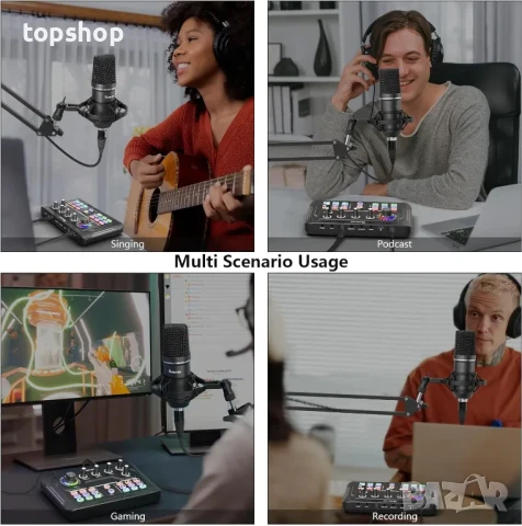 Нов пакет оборудване за подкаст, аудио интерфейс с dj миксер и кондензаторен микрофон за компютър..., снимка 4 - Ресийвъри, усилватели, смесителни пултове - 50559927