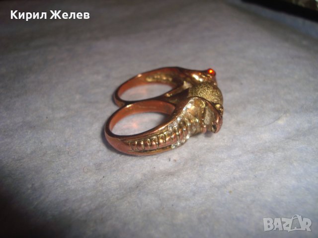 СТАР ЗМИЕВИДЕН ЕГИПЕТСКИ РЕТРО СТИЛ ПОЗЛАТЕН МЕСИНГОВ ПРЪСТЕН ДВОЕН РЯДЪК 20841, снимка 10 - Пръстени - 37514390