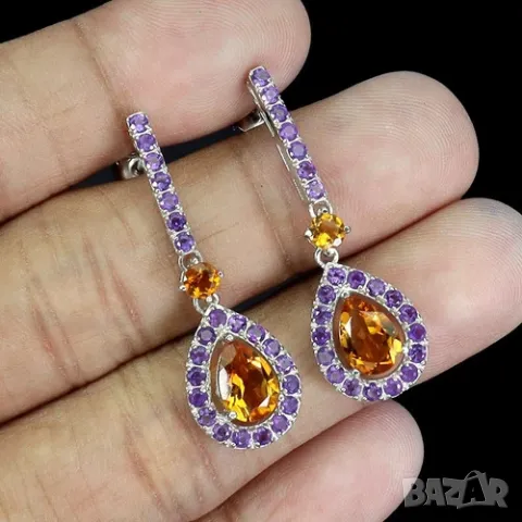 925 сребърни обеци с цитрин 9x6mm подходящи за подарък, снимка 2 - Обеци - 50011692