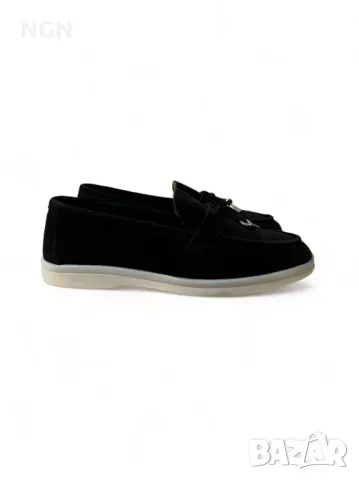 Дизайнерски мокасини Loro Piana от черен естествен велур, снимка 5 - Дамски ежедневни обувки - 47356665