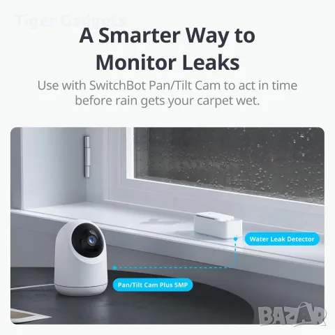 SwitchBot WiFi Water Leak Detector – датчик за течове с 1 м кабел, 100 dB, IP67, снимка 8 - Аларми и датчици - 56225646