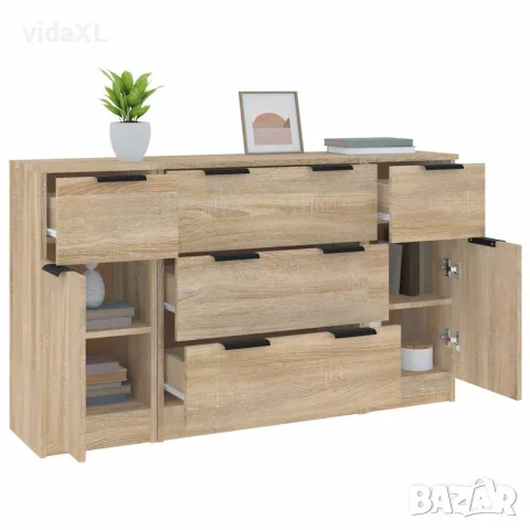 vidaXL Бюфет от 3 части, сонома дъб, инженерно дърво, снимка 4 - Бюфети - 56146640