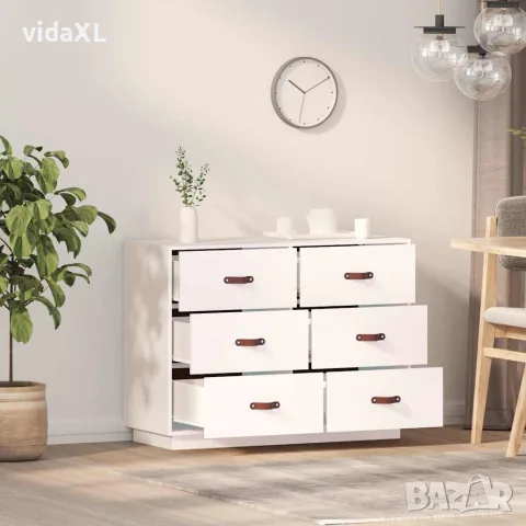 vidaXL Сайдборд, бял, 100x40x75 см, бор масив, снимка 3 - Бюфети - 56147931