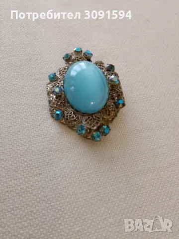 Стара Дамска Брошка със сини циркони и филигран, снимка 6 - Антикварни и старинни предмети - 48598246