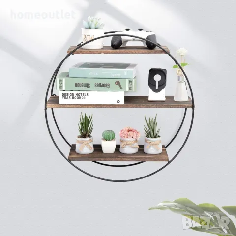 ПРОМОЦИЯ Кръгъл рафт за стена от борова дървесина с 3 нива UNHO XJJ462, снимка 3 - Етажерки - 49115918