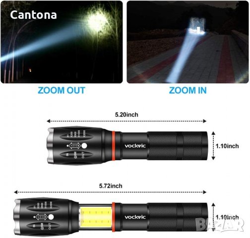 Vockvic LED тактически фенер, 1200 лумена CREE XML LED, 5 режима, прибиращ се COB, водоустойчив, маг, снимка 3 - Оборудване и аксесоари за оръжия - 37577431