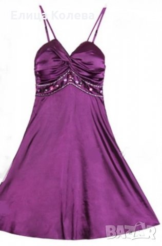 Сатенена лилава рокля с камъни, снимка 2 - Рокли - 29254338
