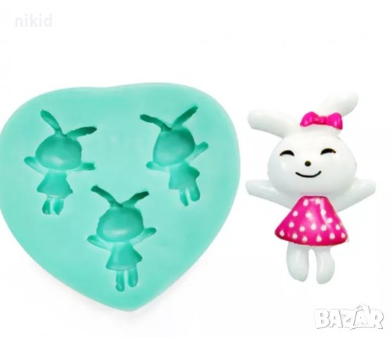 3 мини зайче зайчета заек в сърце силиконов молд силиконов молд форма декорация торта фондан шоколад