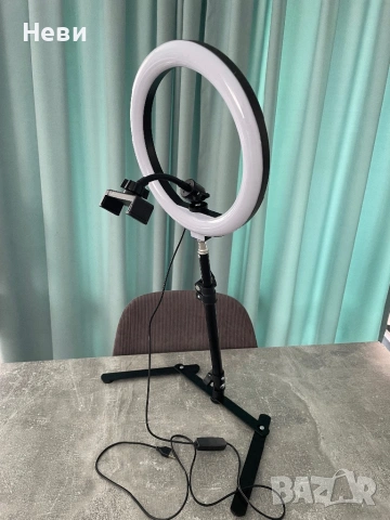 Ринг лампа с държач за телефон и стойка - 360° въртене, снимка 2 - Селфи стикове, аксесоари - 54172494