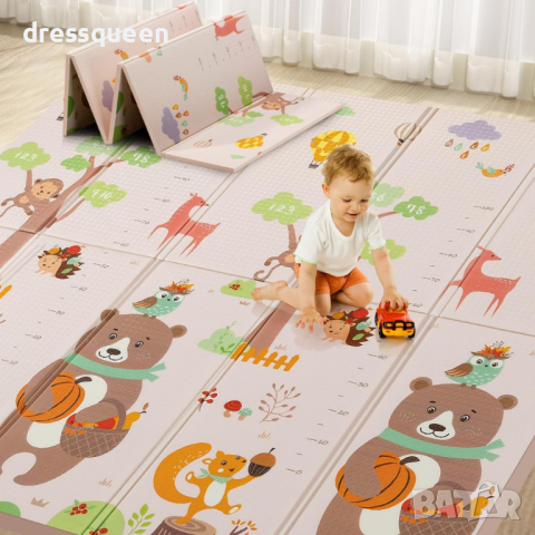 4129  Сгъваемо детско килимче за игра, топлоизолиращо 180x200х1см - Мече и горски животни, снимка 6 - Други - 44793207