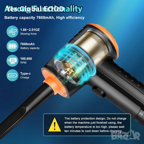 Hoofun електрически въздушен компресор 100000 об/мин 7600mAh, снимка 3 - Компресори - 52402727