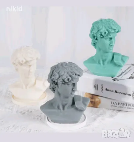 3D Статуя Скулптура на Давид глава мъж мъжка силиконов молд форма свещ гипс смола шоколад калъп свещ, снимка 6 - Форми - 37538180